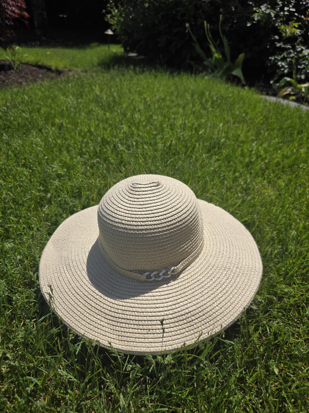 Magid Beige Wide-Brim Sun Hat with Silver Chain Detail